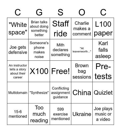 AAR Bingo! Bingo Card