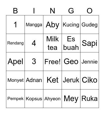 LAFY Bingo Card