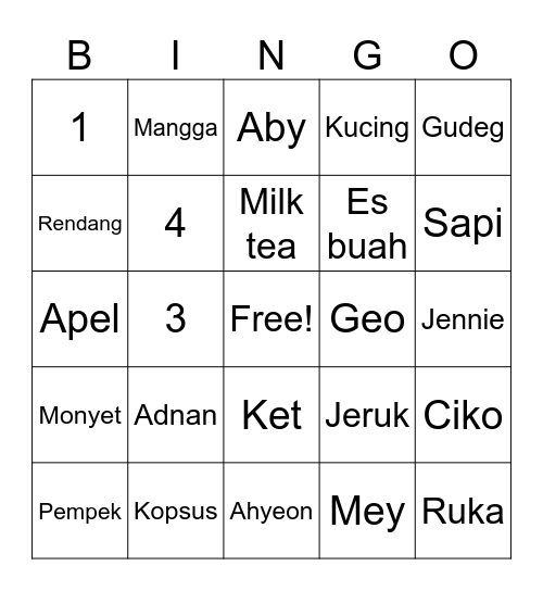 LAFY Bingo Card