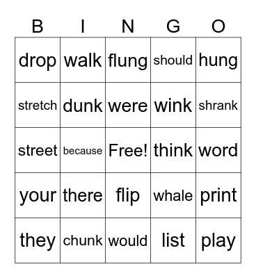 SIGHT WORDS/GLUED SOUNDS/BLENDS Bingo Card