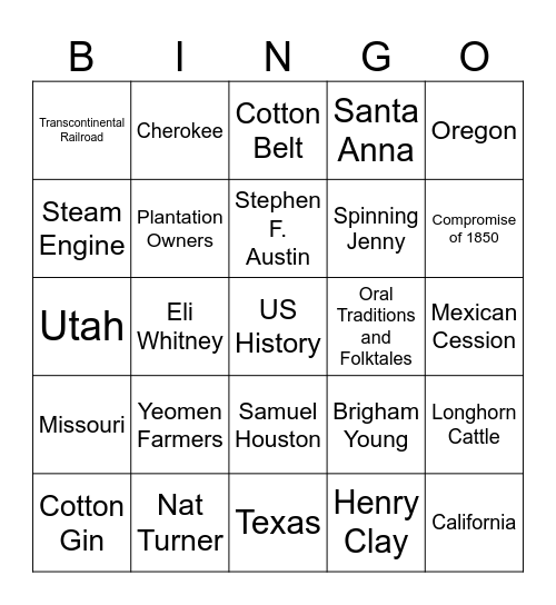 Path to Civil War Bingo Card