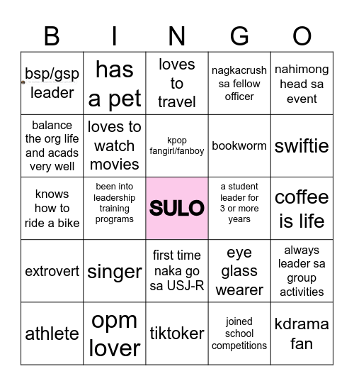 SULO Bingo Cards Bingo Card