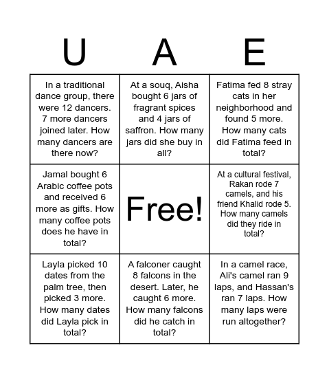 UAE Bingo Card