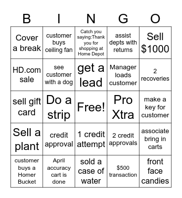 Cashier Appreciation Month Bingo Card