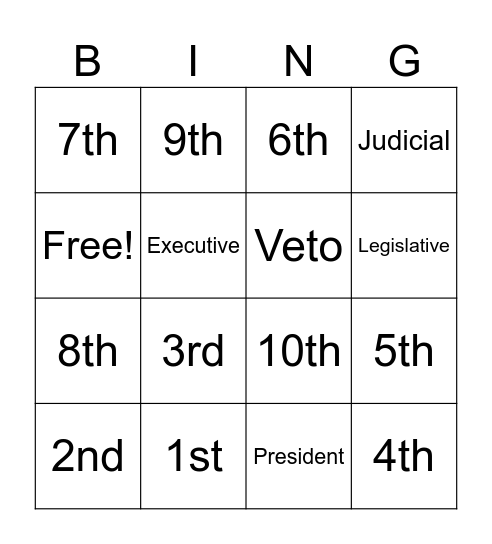 Amendment Bingo Card