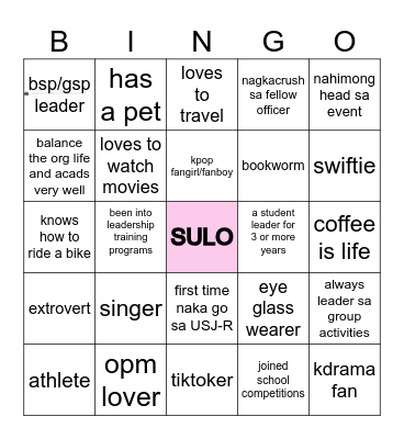 SULO Bingo Cards Bingo Card