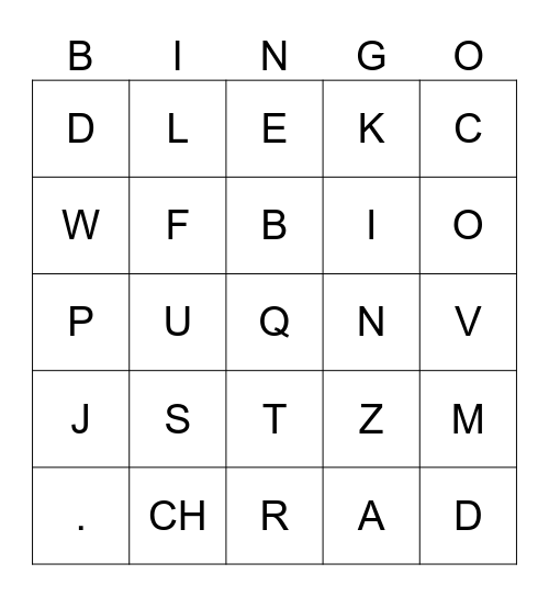 alphabet Bingo Card