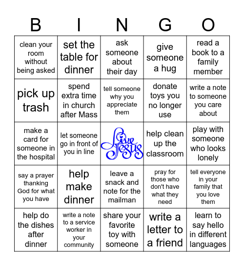Generosity Bingo Card