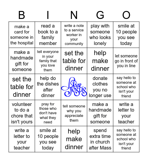 Generosity Bingo Card