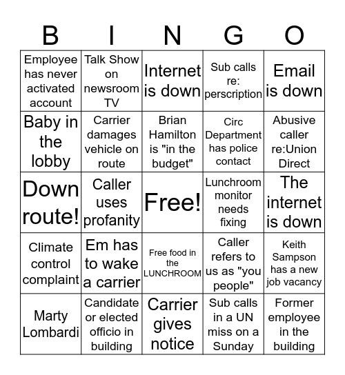 Circulation Bingo Card