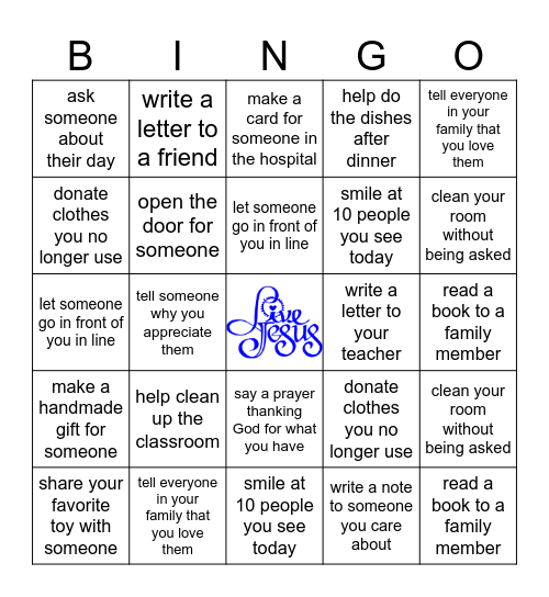 Generosity Bingo Card