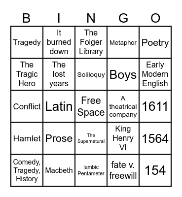 Shakespearean Bingo Card