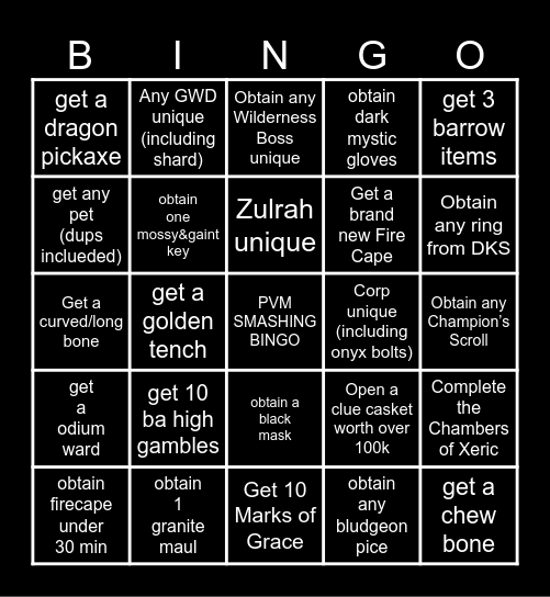 Old School RuneScape Bingo Card