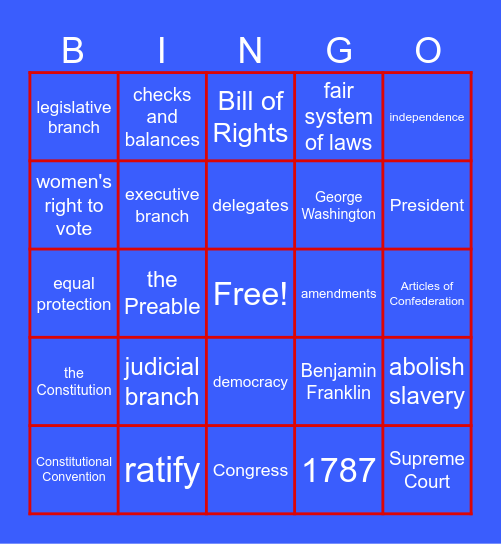 Constitution Bingo Card