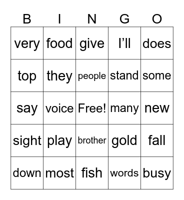 SIPPS SIGHT WORDS Bingo Card