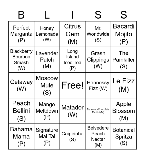 Bliss' Bevie Blackout Bingo Card