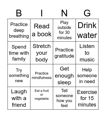 WELLBEING BINGO Card