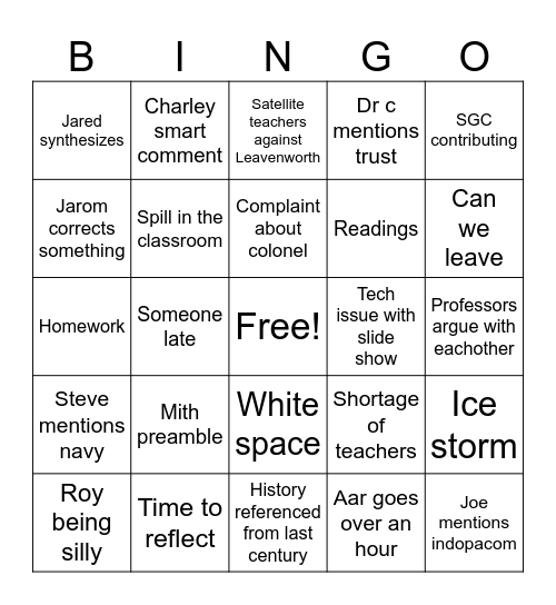 AAR Bingo Card