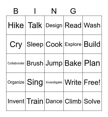 Verbs bingo Card