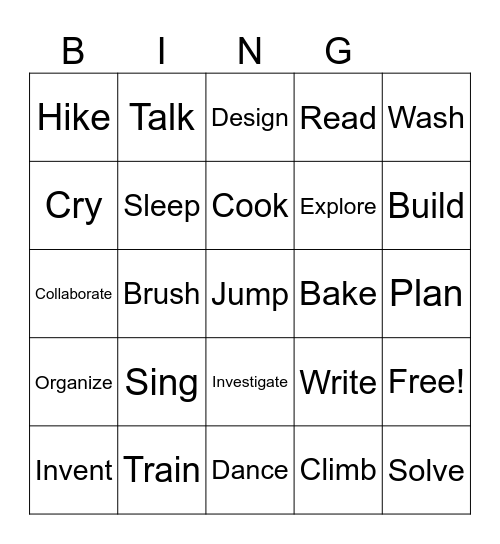 Verbs bingo Card