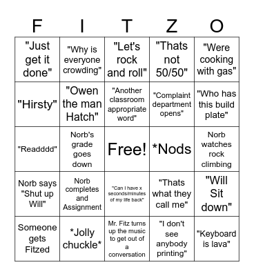 Engineering Class Bingo Card