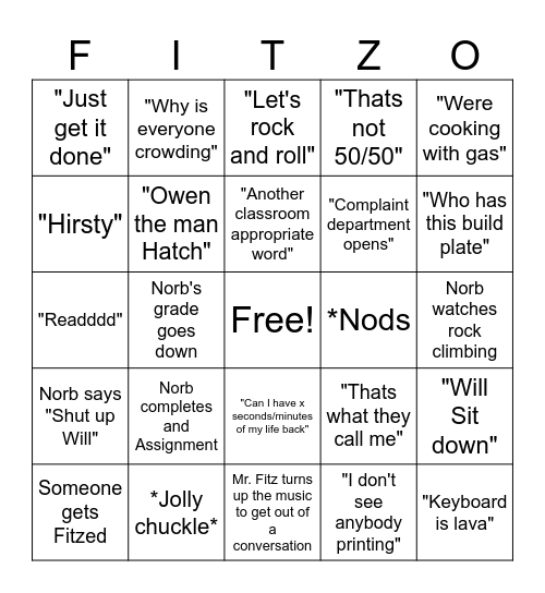 Engineering Class Bingo Card