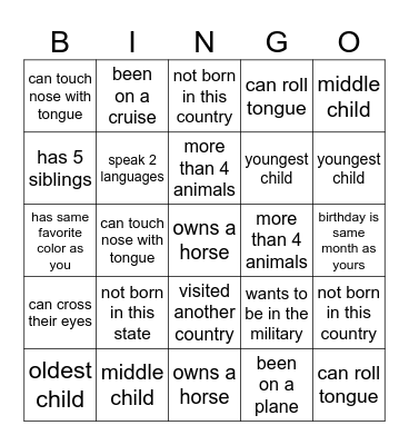 Get to Know Others Bingo Card