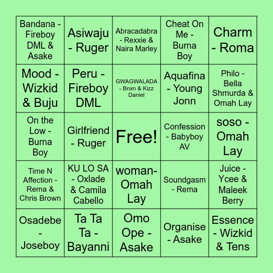 Afobeat Bingo Card