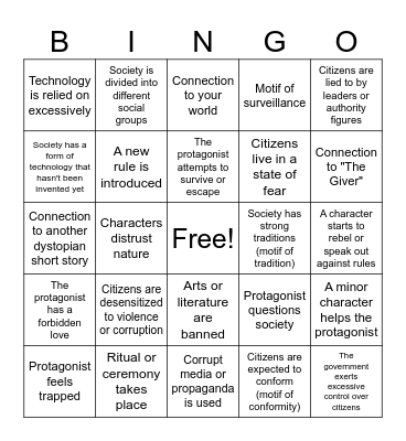 Dystopian Lit Bingo Card