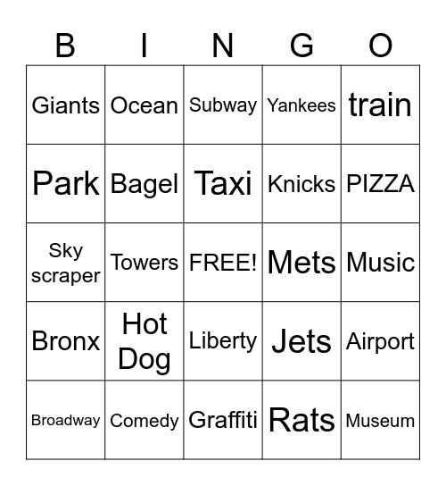 BIG CITY Bingo Card