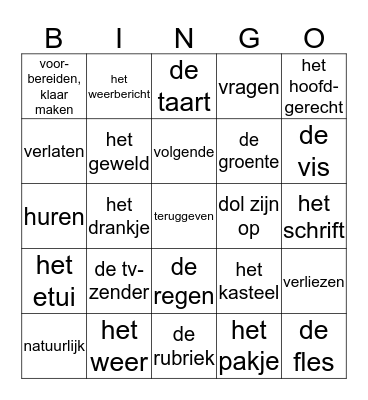 2HV Woordbingo chapitre 1-2-3 Bingo Card