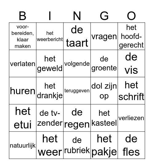 Continent titel Blauwe plek 2HV Woordbingo chapitre 1-2-3 Bingo Card