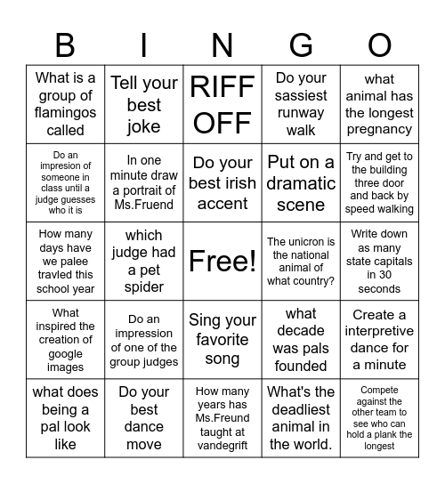 PALS Bingo Card