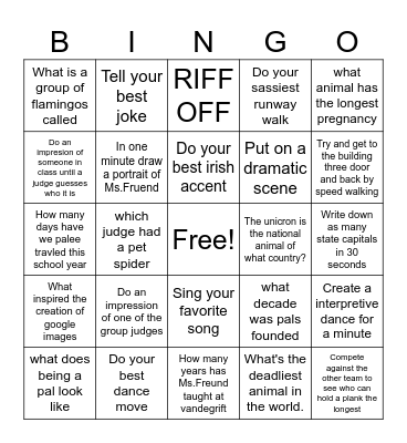 PALS Bingo Card