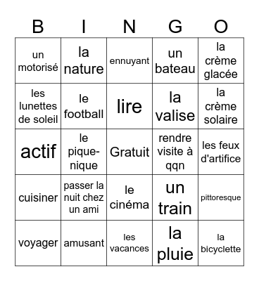 Ce qu'on aime faire en été Bingo Card