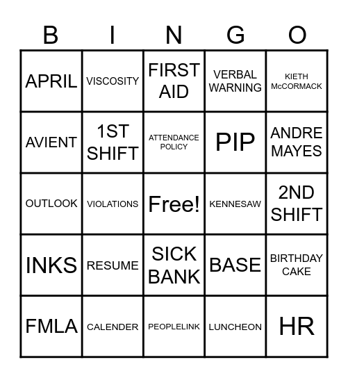 AVIENT ACTIVITY BINGO Card