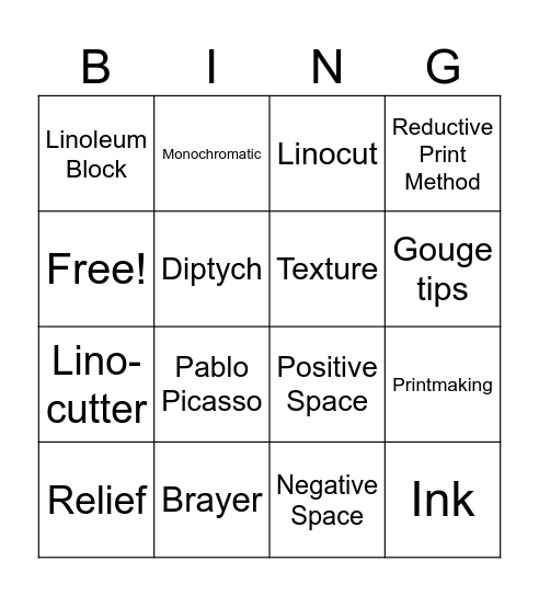 Printmaking Bingo Card
