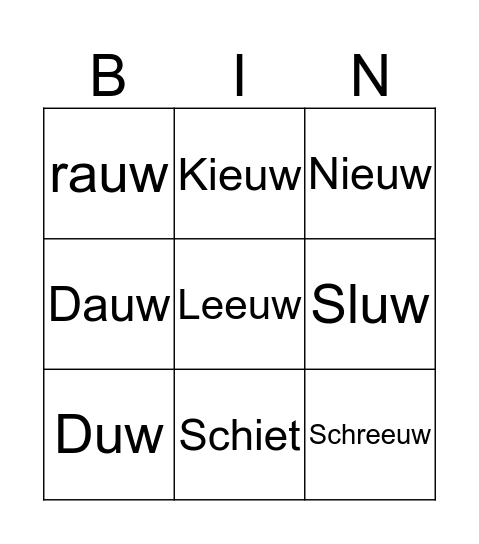 Woorden Bingo Card