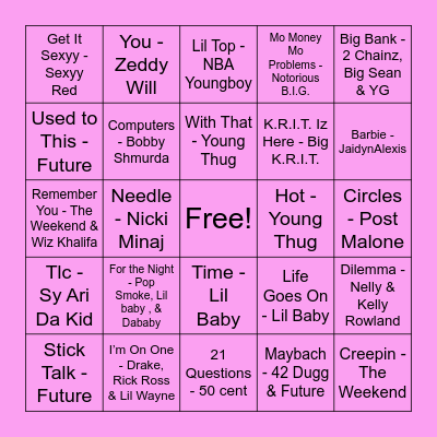 Hip Hop Bingo Card
