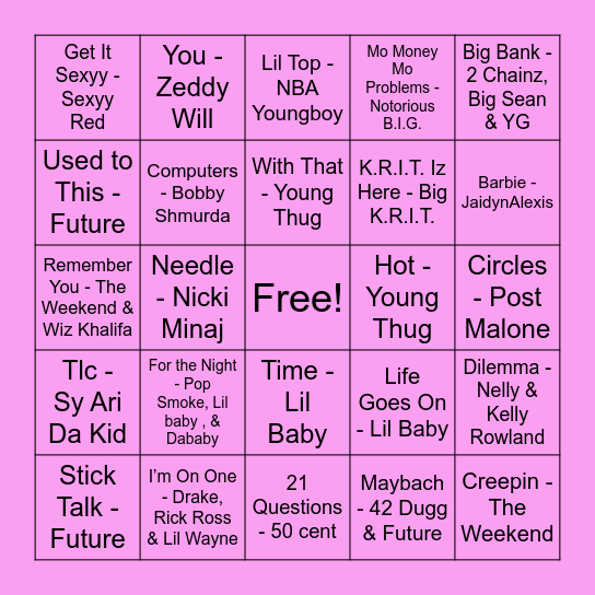 Hip Hop Bingo Card