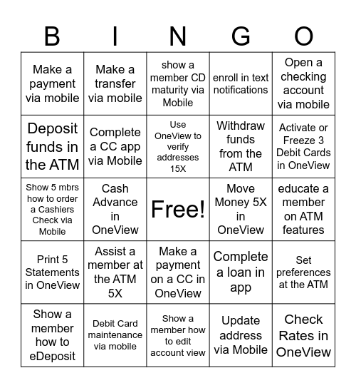 ATM/Digital BINGO Card