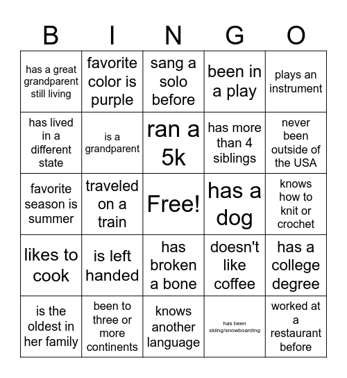 Find a person who: Bingo Card