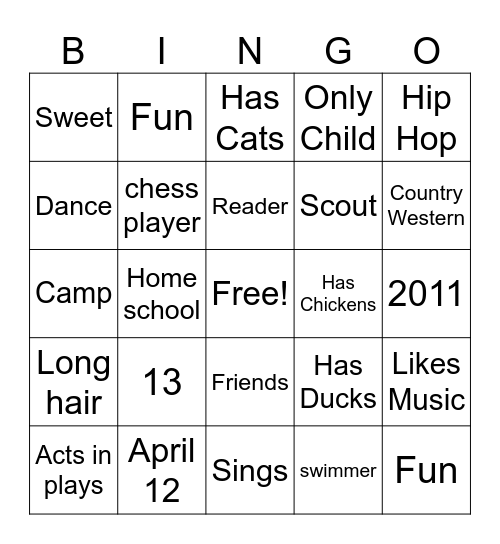 Emily's Birthday Party Bingo Card