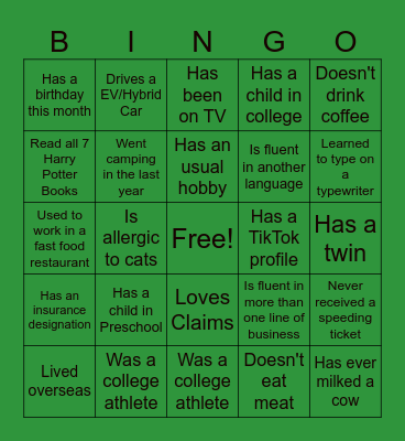 BINGO Mingle Bingo Card