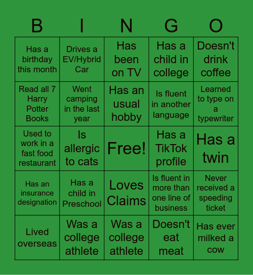 BINGO Mingle Bingo Card