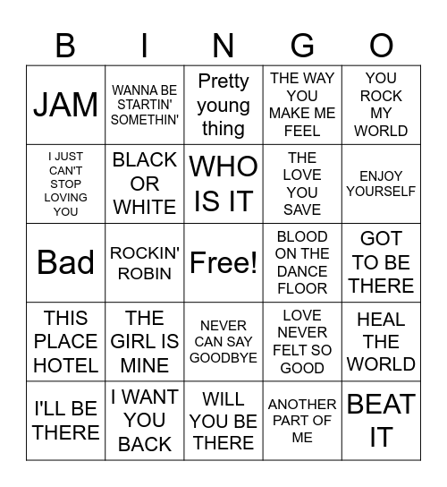 MICHAEL JACKSON Bingo Card