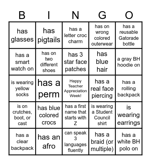 Find a student who... Bingo Card