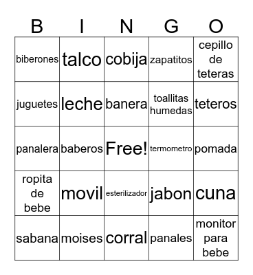 Baby Shower Bingo Card