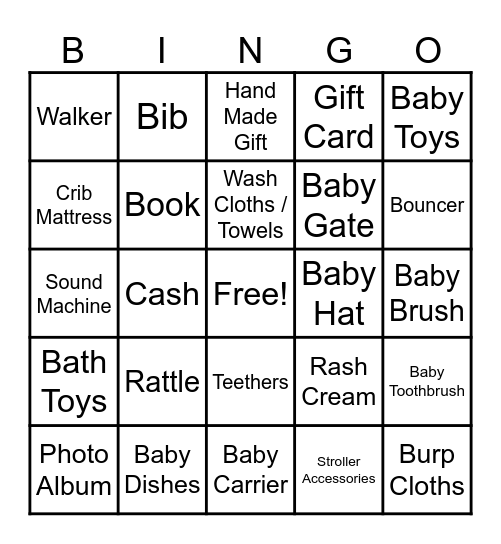 Baby Gift Bingo Card