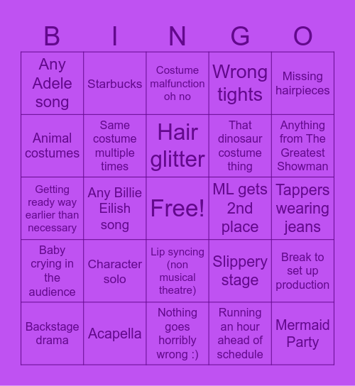 Competition Bingo Card